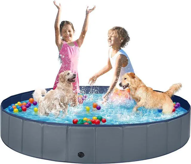 Main image of Foldable Hard Plastic Dog Pool for Large Dogs, Extra Tough PVC & Thick PP Boards, NonSlip Portable Pet Bath Tub & Kiddie Pool for Outdoor Backyard Use
