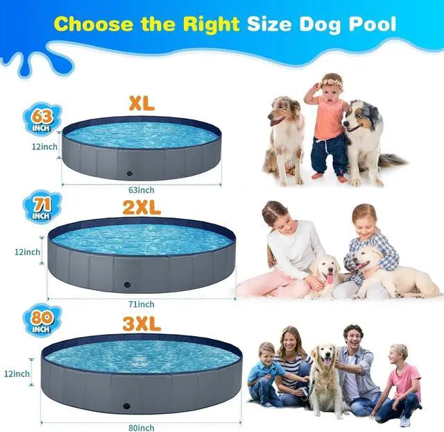 Alt view image 3 of 5 - Foldable Hard Plastic Dog Pool for Large Dogs, Extra Tough PVC & Thick PP Boards, NonSlip Portable Pet Bath Tub & Kiddie Pool for Outdoor Backyard Use
