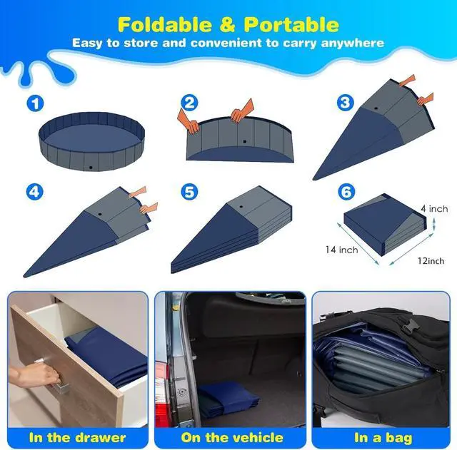 Alt view image 4 of 5 - Foldable Hard Plastic Dog Pool for Large Dogs, Extra Tough PVC & Thick PP Boards, NonSlip Portable Pet Bath Tub & Kiddie Pool for Outdoor Backyard Use
