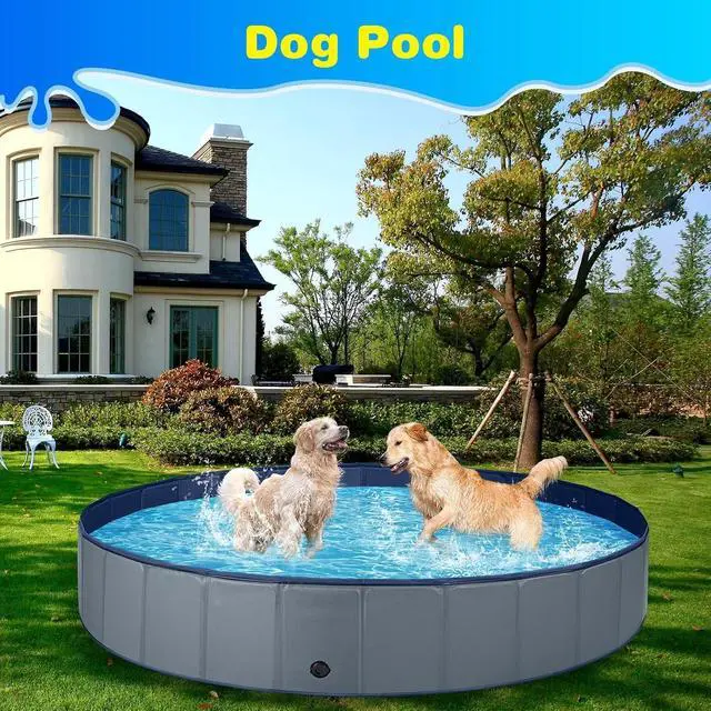 Alt view image 5 of 5 - Foldable Hard Plastic Dog Pool for Large Dogs, Extra Tough PVC & Thick PP Boards, NonSlip Portable Pet Bath Tub & Kiddie Pool for Outdoor Backyard Use