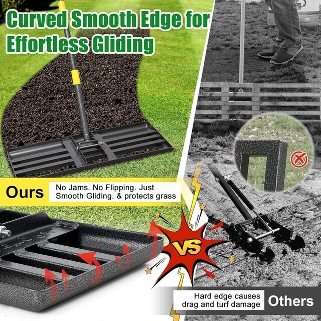 Alt view image 2 of 7 - 30"x10" Stainless Steel Lawn Leveling Rake, Heavy Duty Ground Leveler with Reinforced Welds, 28-72 Inch Adjustable Handle, Anti Flipping Smooth Edge for Soil Dirt Golf Yard Landscaping Top Dressing