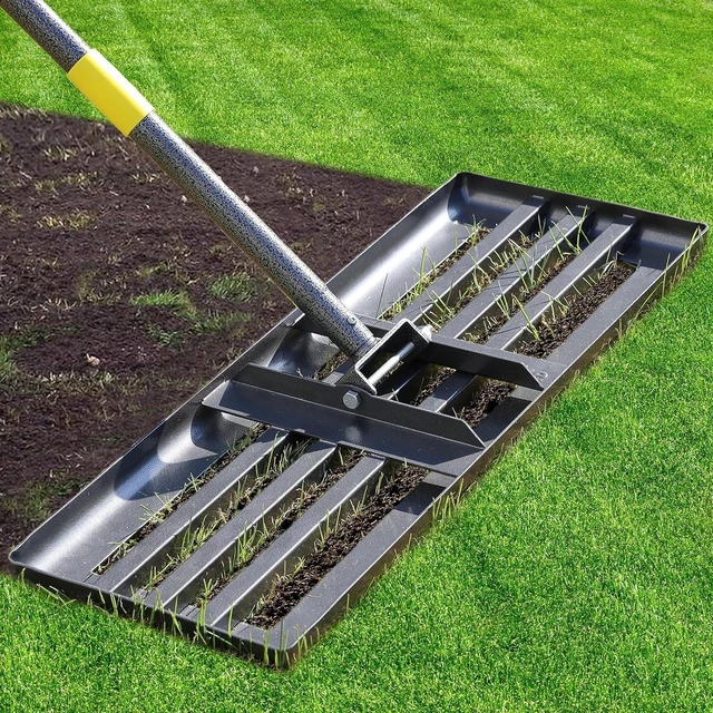 Main image of 30"x10" Stainless Steel Lawn Leveling Rake, Heavy Duty Ground Leveler with Reinforced Welds, 28-72 Inch Adjustable Handle, Anti Flipping Smooth Edge for Soil Dirt Golf Yard Landscaping Top Dressing