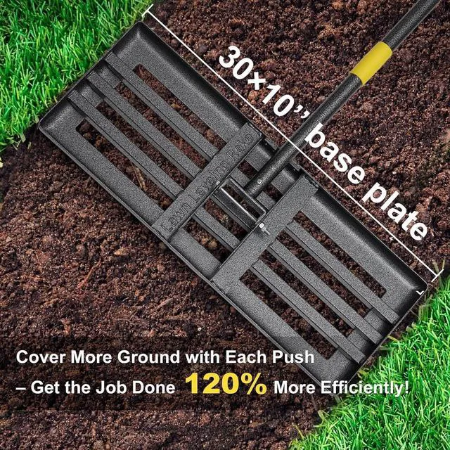 Alt view image 4 of 7 - 30"x10" Stainless Steel Lawn Leveling Rake, Heavy Duty Ground Leveler with Reinforced Welds, 28-72 Inch Adjustable Handle, Anti Flipping Smooth Edge for Soil Dirt Golf Yard Landscaping Top Dressing