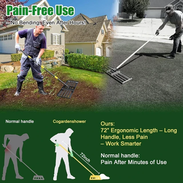 Alt view image 5 of 7 - 30"x10" Stainless Steel Lawn Leveling Rake, Heavy Duty Ground Leveler with Reinforced Welds, 28-72 Inch Adjustable Handle, Anti Flipping Smooth Edge for Soil Dirt Golf Yard Landscaping Top Dressing