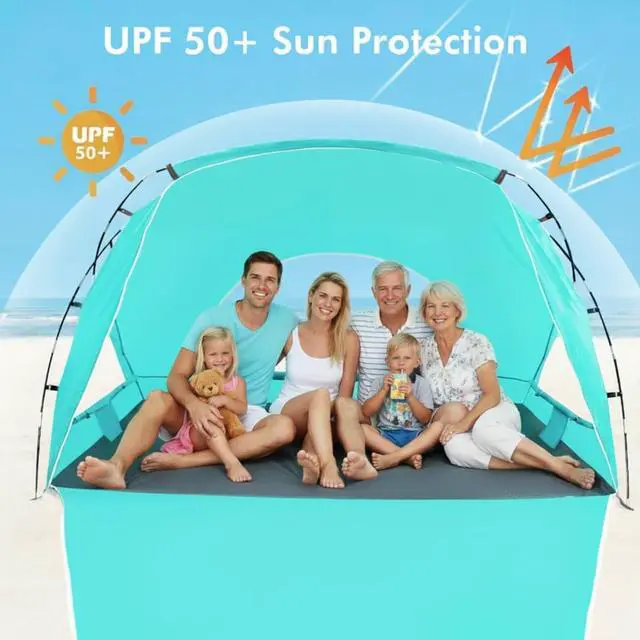 Alt view image 6 of 6 - Portable Beach Tent Sun Shelter with UPF 50+ UV Protection, Waterproof Shade Canopy Cabana Available in Multiple Sizes for Family Outdoor Picnics Fishing Camping