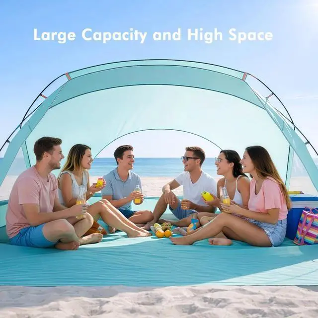 Alt view image 5 of 6 - Portable Beach Tent Sun Shelter with UPF 50+ UV Protection, Waterproof Shade Canopy Cabana Available in Multiple Sizes for Family Outdoor Picnics Fishing Camping