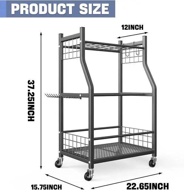 Alt view image 4 of 5 - Rolling Steel Garden Tool Storage Cart, Freestanding Mobile Tool Organizer with Universal Wheels, Multi-Slot Storage Design, Portable Tool Stand for Garage, Shed, Yard Indoor Outdoor Organization