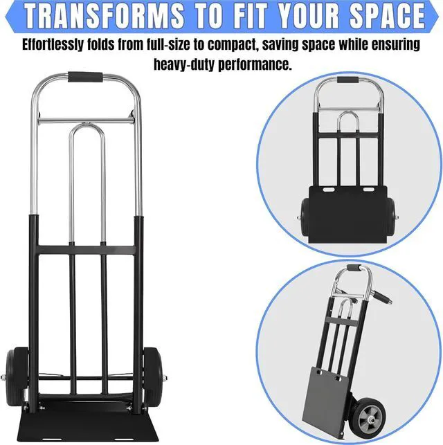 Alt view image 6 of 7 - 600 LB Heavy Duty Folding Hand Dolly Cart Puncture Proof Solid Rubber Wheels Ergonomic Dual Grip Handle Flat Fold Portable Trolley for Warehouse Home Office Shopping Moving