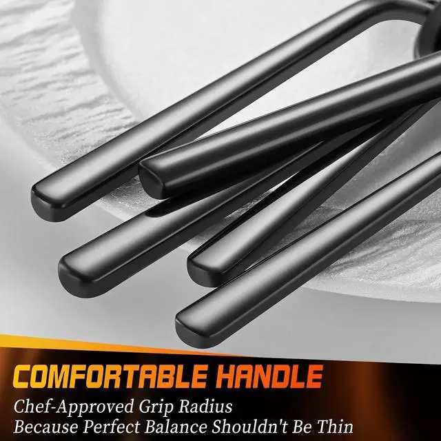 Alt view image 4 of 7 - 40-Piece Black Stainless Steel Flatware Set for 8 People, Heavy Duty 18/0 Stainless Steel Silverware with Modern Round Handle, Mirror Polished Dishwasher Safe Tableware for Home Party Restaurant