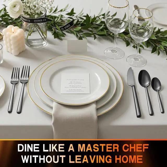 Alt view image 5 of 7 - 40-Piece Black Stainless Steel Flatware Set for 8 People, Heavy Duty 18/0 Stainless Steel Silverware with Modern Round Handle, Mirror Polished Dishwasher Safe Tableware for Home Party Restaurant