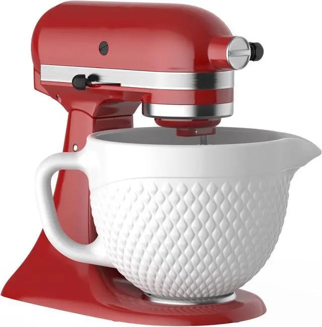 Main image of 5 Quart White Ceramic Replacement Mixer Bowl, Compatible with 4.5-5Qt Tilt-Head Stand Mixers, with Ergonomic Handle and Pour Spout, Oven Microwave Freezer Dishwasher Safe for Baking Prep