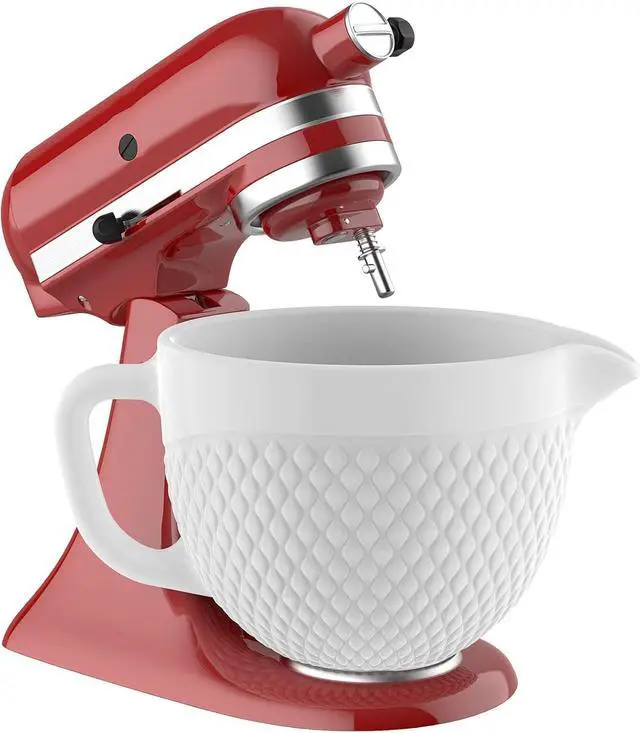 Alt view image 6 of 6 - 5 Quart White Ceramic Replacement Mixer Bowl, Compatible with 4.5-5Qt Tilt-Head Stand Mixers, with Ergonomic Handle and Pour Spout, Oven Microwave Freezer Dishwasher Safe for Baking Prep