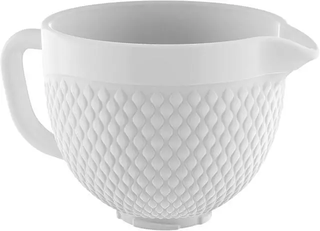 Alt view image 2 of 6 - 5 Quart White Ceramic Replacement Mixer Bowl, Compatible with 4.5-5Qt Tilt-Head Stand Mixers, with Ergonomic Handle and Pour Spout, Oven Microwave Freezer Dishwasher Safe for Baking Prep