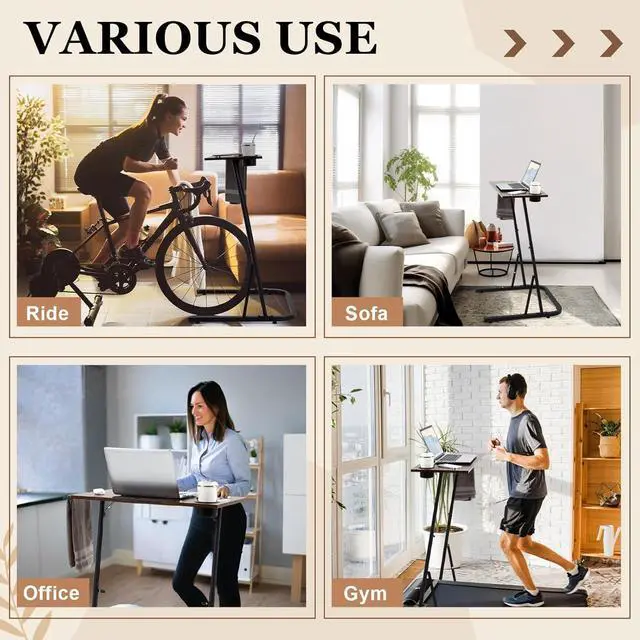 Alt view image 5 of 7 - Adjustable Height Treadmill Desk Standing Workstation, Fitness Laptop Desk with Cup Holder & Tablet Slot for Walking Pad Exercise Bike Home Office Indoor Cycling
