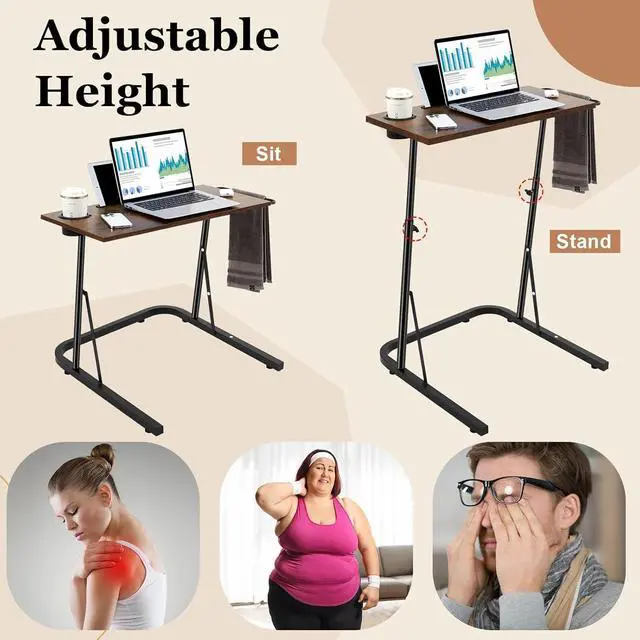 Alt view image 6 of 7 - Adjustable Height Treadmill Desk Standing Workstation, Fitness Laptop Desk with Cup Holder & Tablet Slot for Walking Pad Exercise Bike Home Office Indoor Cycling