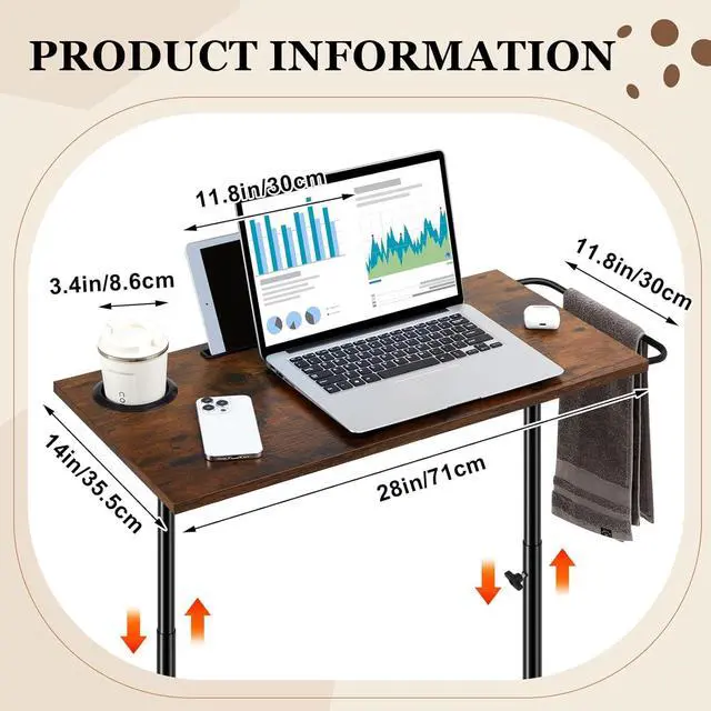 Alt view image 2 of 7 - Adjustable Height Treadmill Desk Standing Workstation, Fitness Laptop Desk with Cup Holder & Tablet Slot for Walking Pad Exercise Bike Home Office Indoor Cycling