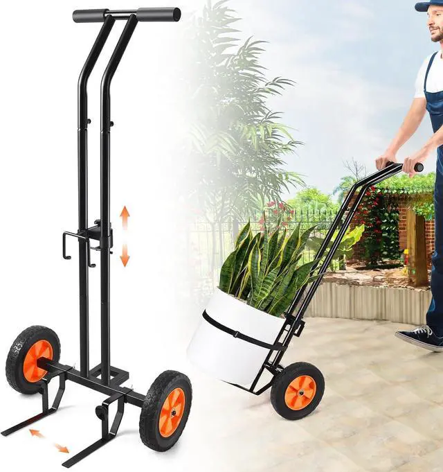 Main image of Heavy Duty Wheeled Plant Caddy Dolly with Adjustable Gripping Arm, Secure Strap and Suction Cups, 175 LBS Capacity T Handle Pot Mover for Indoor Outdoor Flower Pots and Gardening Transport
