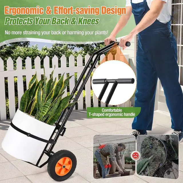 Alt view image 3 of 7 - Heavy Duty Wheeled Plant Caddy Dolly with Adjustable Gripping Arm, Secure Strap and Suction Cups, 175 LBS Capacity T Handle Pot Mover for Indoor Outdoor Flower Pots and Gardening Transport