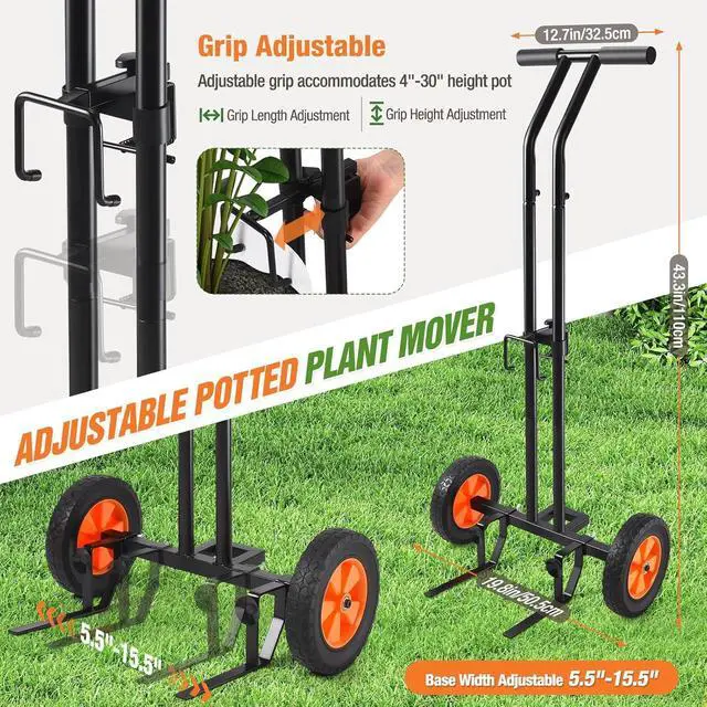 Alt view image 4 of 7 - Heavy Duty Wheeled Plant Caddy Dolly with Adjustable Gripping Arm, Secure Strap and Suction Cups, 175 LBS Capacity T Handle Pot Mover for Indoor Outdoor Flower Pots and Gardening Transport