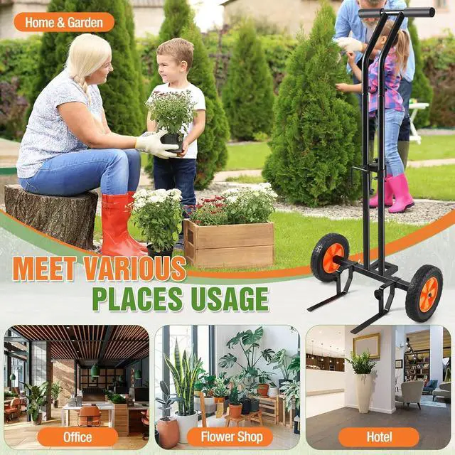 Alt view image 7 of 7 - Heavy Duty Wheeled Plant Caddy Dolly with Adjustable Gripping Arm, Secure Strap and Suction Cups, 175 LBS Capacity T Handle Pot Mover for Indoor Outdoor Flower Pots and Gardening Transport