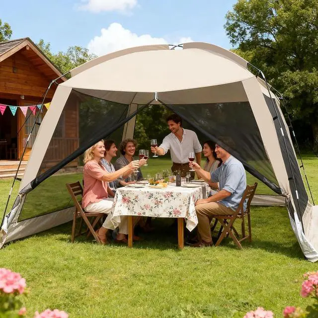 Alt view image 3 of 7 - 12'x12' Portable Camping Screen Tent with UV Protection, 8-10 Person Instant Screen Canopy with Mosquito Net and Waterproof Design for Family Camping Backyard Picnic