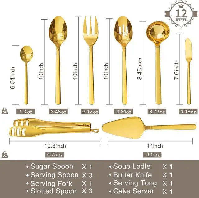 Alt view image 2 of 6 - 16-Piece 18/10 Stainless Steel Serving Utensils Set, Heavy Duty Mirror Polished Serving Tools, Multipurpose Spoon Fork Tongs Cake Server Set for Buffet Wedding Party Dining