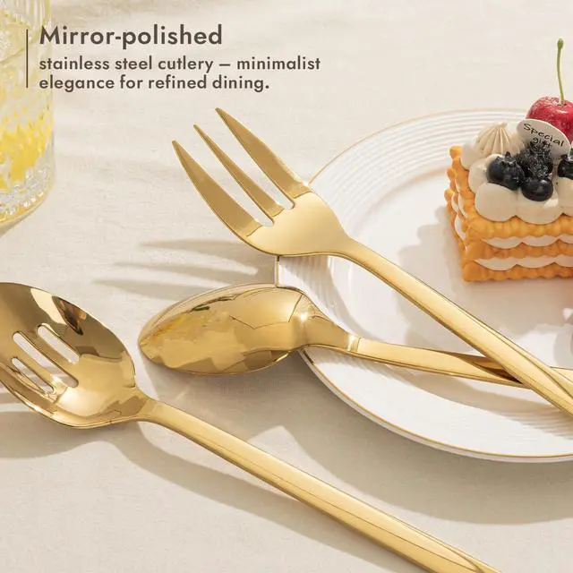Alt view image 4 of 6 - 16-Piece 18/10 Stainless Steel Serving Utensils Set, Heavy Duty Mirror Polished Serving Tools, Multipurpose Spoon Fork Tongs Cake Server Set for Buffet Wedding Party Dining