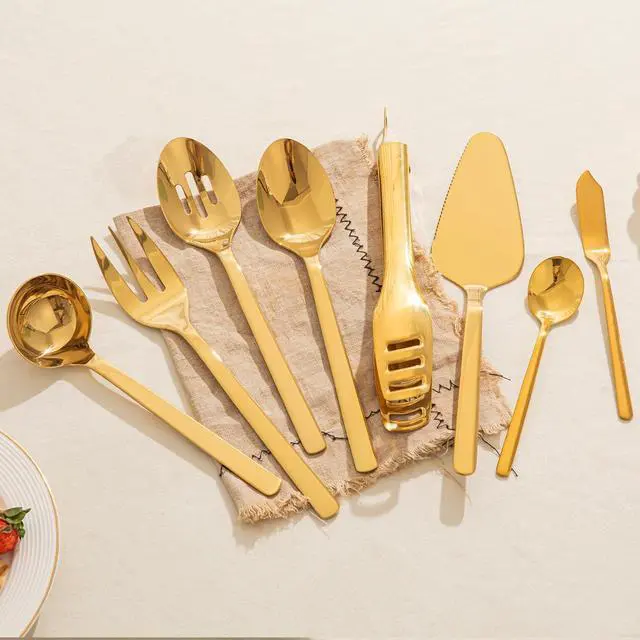 Alt view image 3 of 6 - 16-Piece 18/10 Stainless Steel Serving Utensils Set, Heavy Duty Mirror Polished Serving Tools, Multipurpose Spoon Fork Tongs Cake Server Set for Buffet Wedding Party Dining