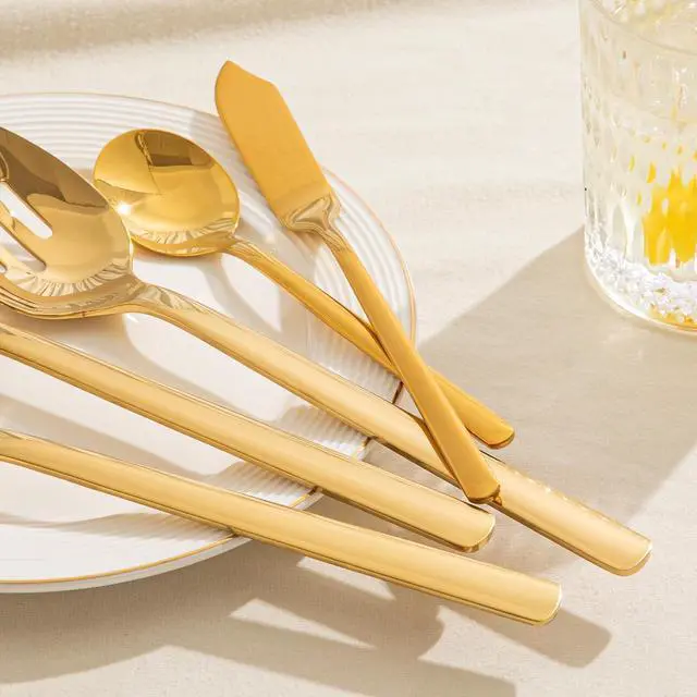 Alt view image 6 of 6 - 16-Piece 18/10 Stainless Steel Serving Utensils Set, Heavy Duty Mirror Polished Serving Tools, Multipurpose Spoon Fork Tongs Cake Server Set for Buffet Wedding Party Dining