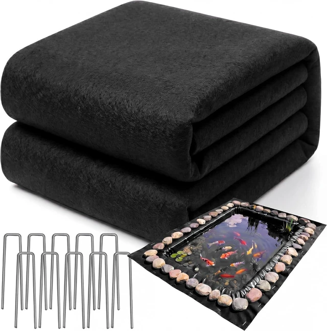 Main image of 20 x 20 FT 6oz Heavy Duty Non Woven Geotextile Pond Underlayment Fabric, Protective Liner Underlay with 10 U-Pins, Weed Barrier Cushion for Outdoor Ponds, Streams, Fountains and Garden Waterfalls