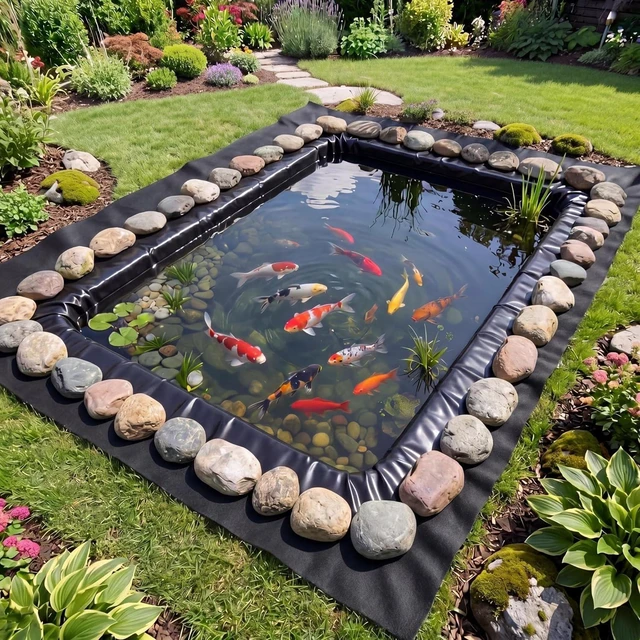 Alt view image 4 of 7 - 20 x 20 FT 6oz Heavy Duty Non Woven Geotextile Pond Underlayment Fabric, Protective Liner Underlay with 10 U-Pins, Weed Barrier Cushion for Outdoor Ponds, Streams, Fountains and Garden Waterfalls
