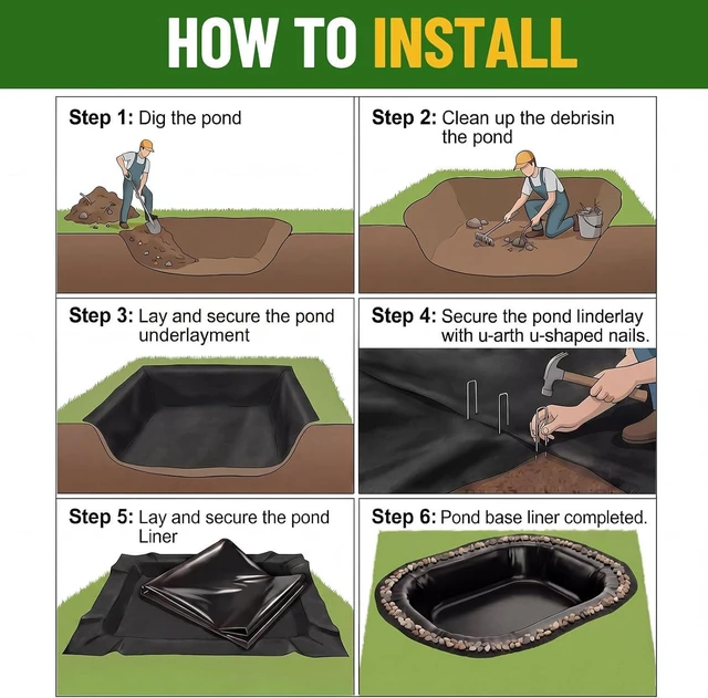 Alt view image 7 of 7 - 20 x 20 FT 6oz Heavy Duty Non Woven Geotextile Pond Underlayment Fabric, Protective Liner Underlay with 10 U-Pins, Weed Barrier Cushion for Outdoor Ponds, Streams, Fountains and Garden Waterfalls