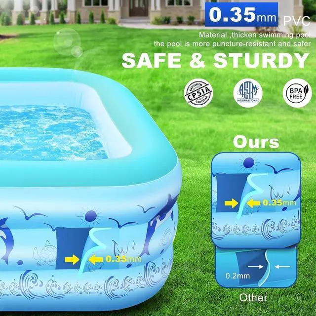 Alt view image 5 of 7 - 2026 Upgrade Solar Inflatable Pool with LED Lights, 100" X 63" X 20" Large Blow Up Pool, 0.35mm Thickened PVC, 3 Air Chambers, Durable Inflatable Swimming Pool for Adults, Backyard, Light Blue