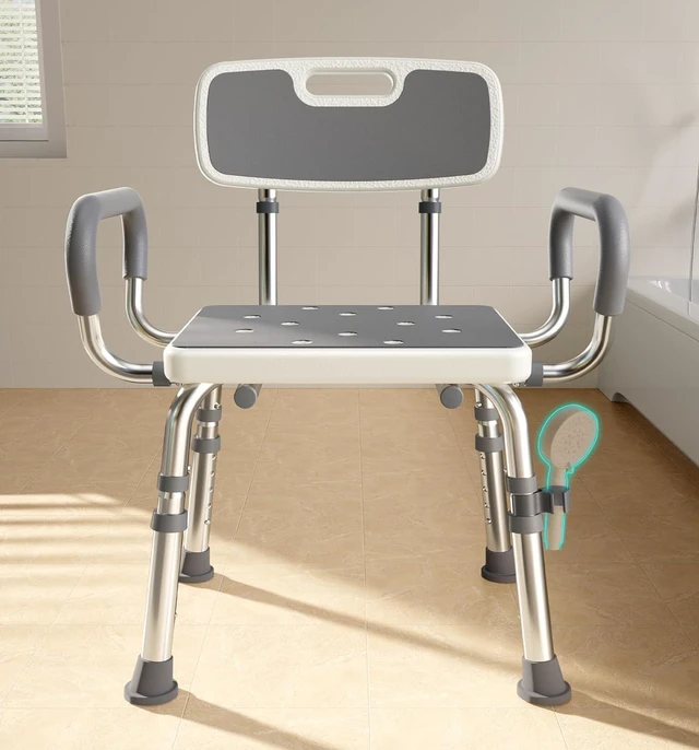 Main image of Shower Chair with Arms and Back, 500lbs Capacity, Height Adjustable Shower Seat with Thickened Frame for Seniors, Elderly, Disabled