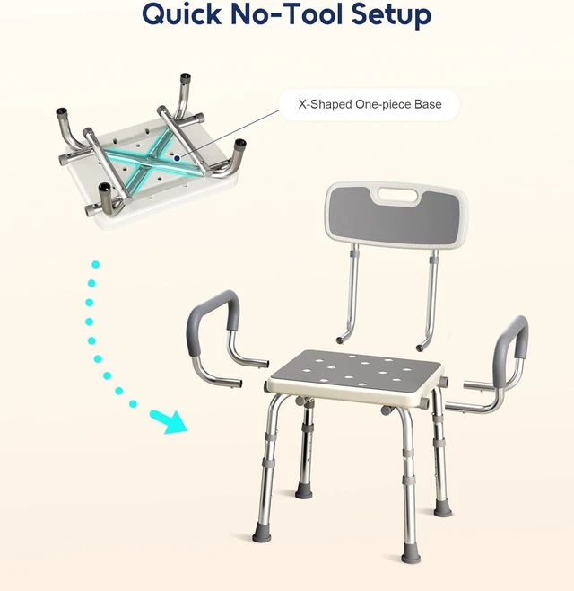 Alt view image 3 of 6 - Shower Chair with Arms and Back, 500lbs Capacity, Height Adjustable Shower Seat with Thickened Frame for Seniors, Elderly, Disabled