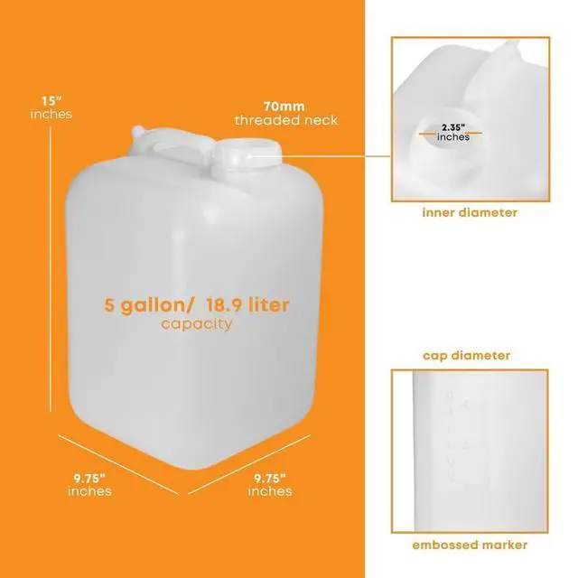 Alt view image 3 of 7 - 5 Gallon Water Jug 4 Pack, BPA-Free Food-Grade HDPE Liquid Container with Sealed Cap, Leak-Proof Water Storage Jug for Brewing Fermentation Camping