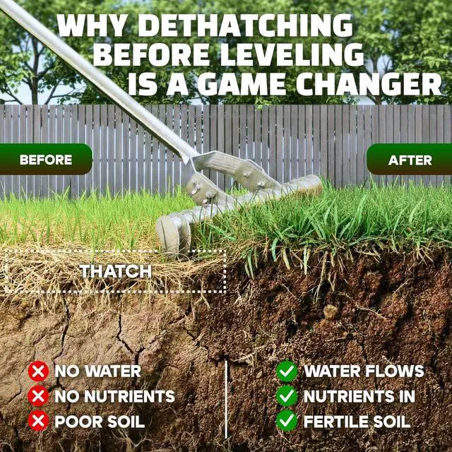 Alt view image 4 of 7 - 30 Inch Stainless Steel Lawn Leveling and Thatch Rake, Heavy Duty Ground Leveler Tool for Yard Soil Sand Grass Gravel, Ideal for Golf Course Grading and Landscape Maintenance