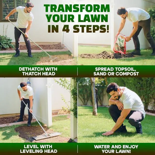Alt view image 5 of 7 - 30 Inch Stainless Steel Lawn Leveling and Thatch Rake, Heavy Duty Ground Leveler Tool for Yard Soil Sand Grass Gravel, Ideal for Golf Course Grading and Landscape Maintenance