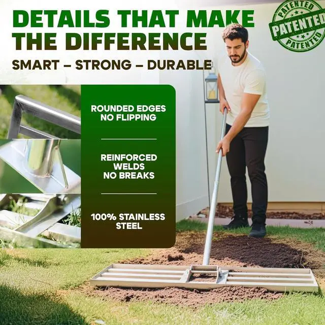 Alt view image 6 of 7 - 30 Inch Stainless Steel Lawn Leveling and Thatch Rake, Heavy Duty Ground Leveler Tool for Yard Soil Sand Grass Gravel, Ideal for Golf Course Grading and Landscape Maintenance