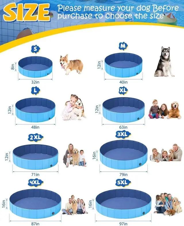 Alt view image 3 of 6 - 87"x12" Blue Foldable Dog Pool, Portable PVC Collapsible Hard Plastic Pet Swimming Bathtub, with Drainage Valve & Storage Bag for Outdoor Indoor Use