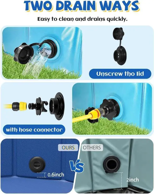 Alt view image 4 of 6 - 87"x12" Blue Foldable Dog Pool, Portable PVC Collapsible Hard Plastic Pet Swimming Bathtub, with Drainage Valve & Storage Bag for Outdoor Indoor Use