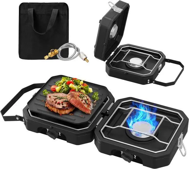 Main image of Portable Foldable Propane Camping Stove with 2 Independent Burners, Adjustable Heat Output and Carry Bag for Outdoor Cooking Tailgating Backyard BBQ