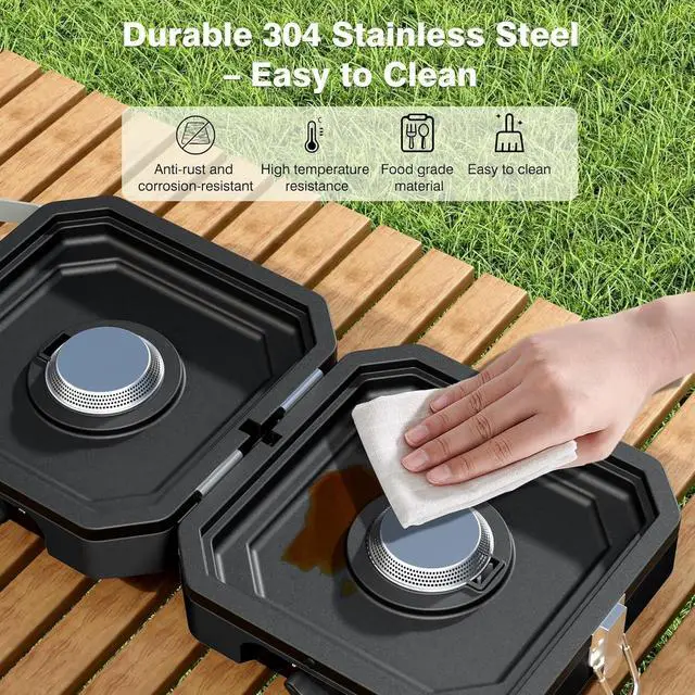 Alt view image 4 of 7 - Portable Foldable Propane Camping Stove with 2 Independent Burners, Adjustable Heat Output and Carry Bag for Outdoor Cooking Tailgating Backyard BBQ