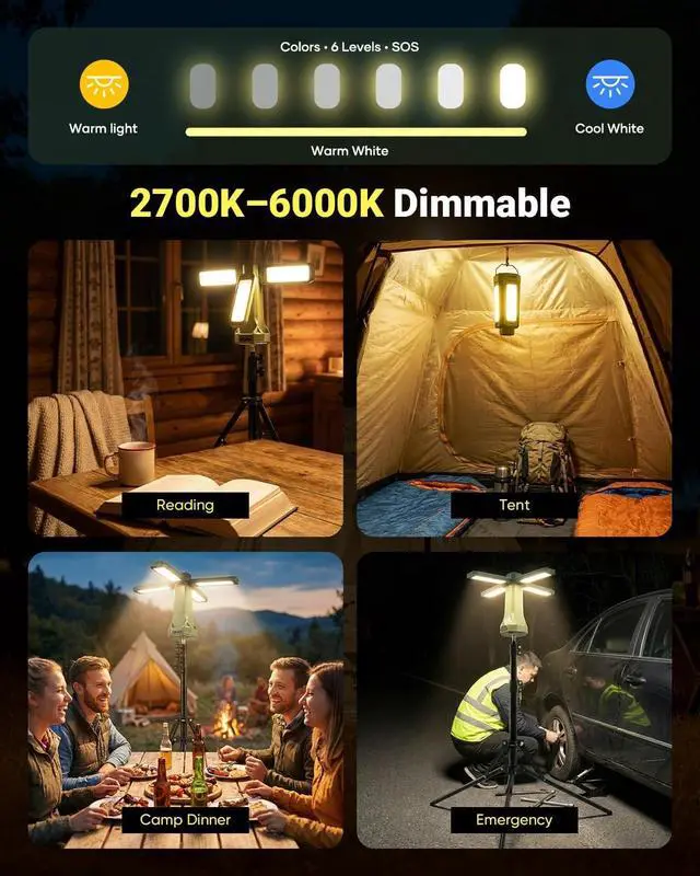 Alt view image 4 of 6 - 6500LM Foldable Leaf Camping Lantern with Telescopic Tripod Stand, 20000mAh Rechargeable LED Tent Light with Detachable Flashlight Magnetic Base for Outdoor Camping Emergency Garage Repair