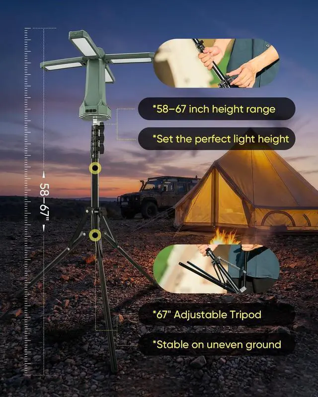 Alt view image 5 of 6 - 6500LM Foldable Leaf Camping Lantern with Telescopic Tripod Stand, 20000mAh Rechargeable LED Tent Light with Detachable Flashlight Magnetic Base for Outdoor Camping Emergency Garage Repair
