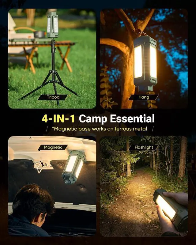 Alt view image 6 of 6 - 6500LM Foldable Leaf Camping Lantern with Telescopic Tripod Stand, 20000mAh Rechargeable LED Tent Light with Detachable Flashlight Magnetic Base for Outdoor Camping Emergency Garage Repair