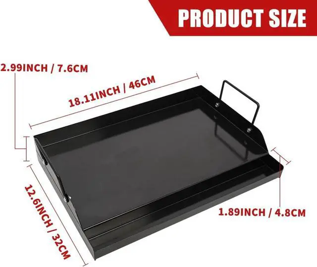 Alt view image 2 of 7 - 18" x 12" Nonstick Cast Iron Griddle with Grease Tray for Gas Charcoal Grills, Heavy-Duty Flat Top Griddle for Indoor Outdoor Cooking Camping Parties