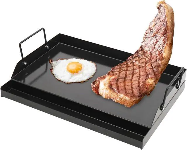 Main image of 18" x 12" Nonstick Cast Iron Griddle with Grease Tray for Gas Charcoal Grills, Heavy-Duty Flat Top Griddle for Indoor Outdoor Cooking Camping Parties
