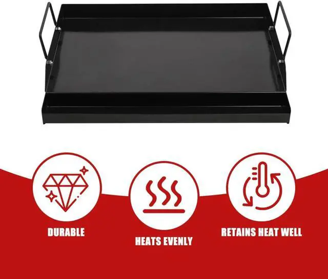 Alt view image 4 of 7 - 18" x 12" Nonstick Cast Iron Griddle with Grease Tray for Gas Charcoal Grills, Heavy-Duty Flat Top Griddle for Indoor Outdoor Cooking Camping Parties