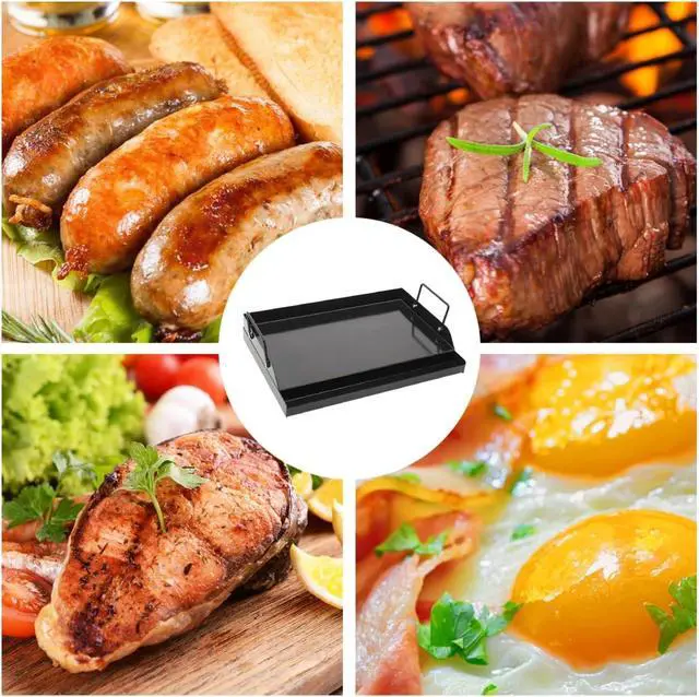 Alt view image 5 of 7 - 18" x 12" Nonstick Cast Iron Griddle with Grease Tray for Gas Charcoal Grills, Heavy-Duty Flat Top Griddle for Indoor Outdoor Cooking Camping Parties